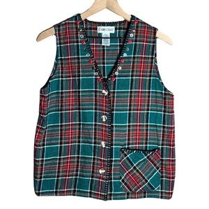 Cabin Creek Flannel Vest With Heart Button Neckline - Size S